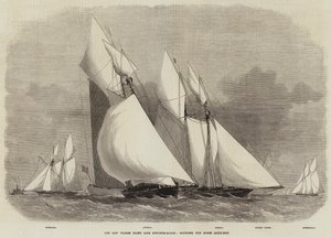 Le nouveau match de goélettes du Thames Yacht Club, contournant le bateau-phare Mouse